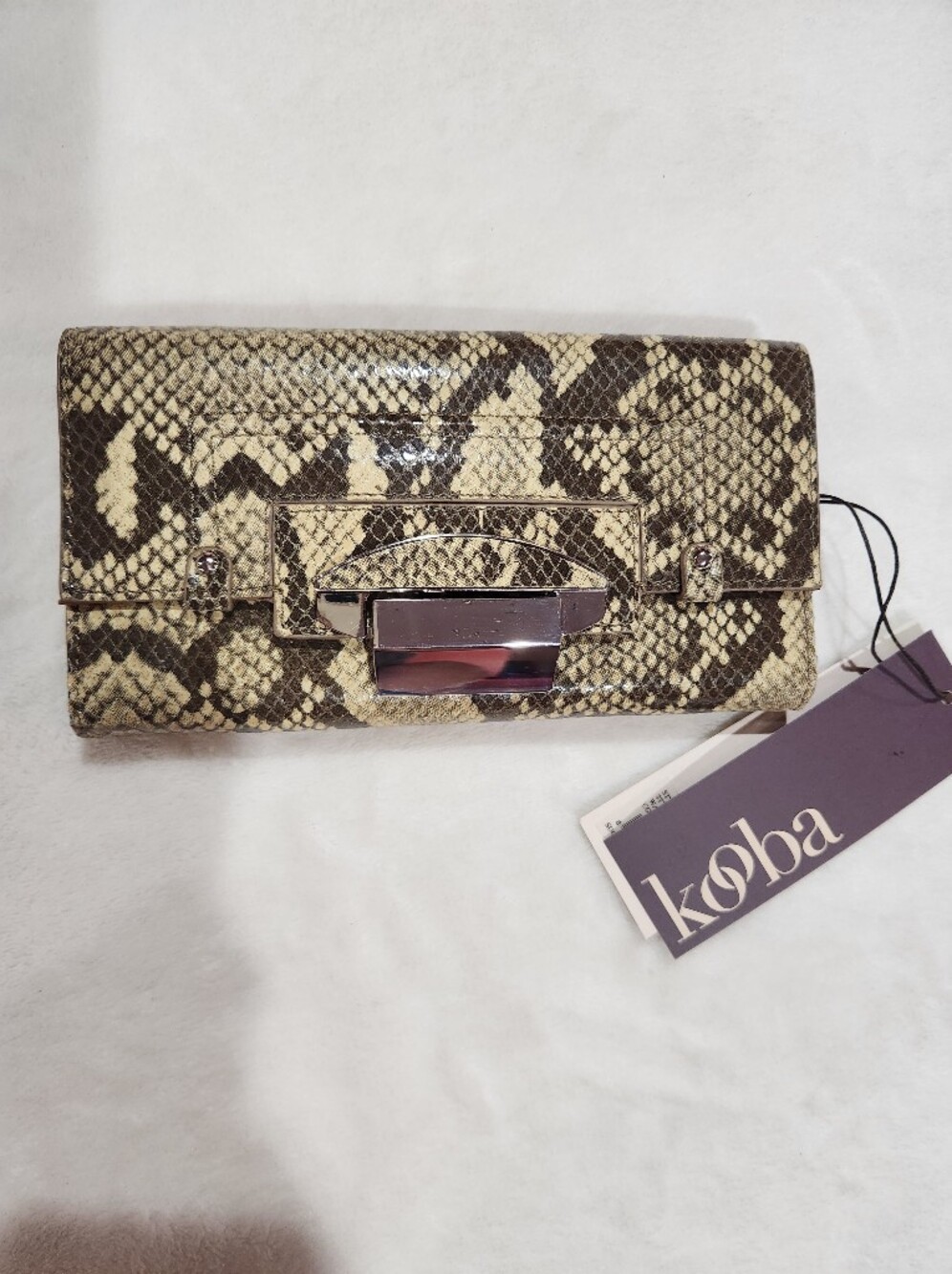 Kooba Snakeskin Pattern Leather Wallet with Turnlock, NWT